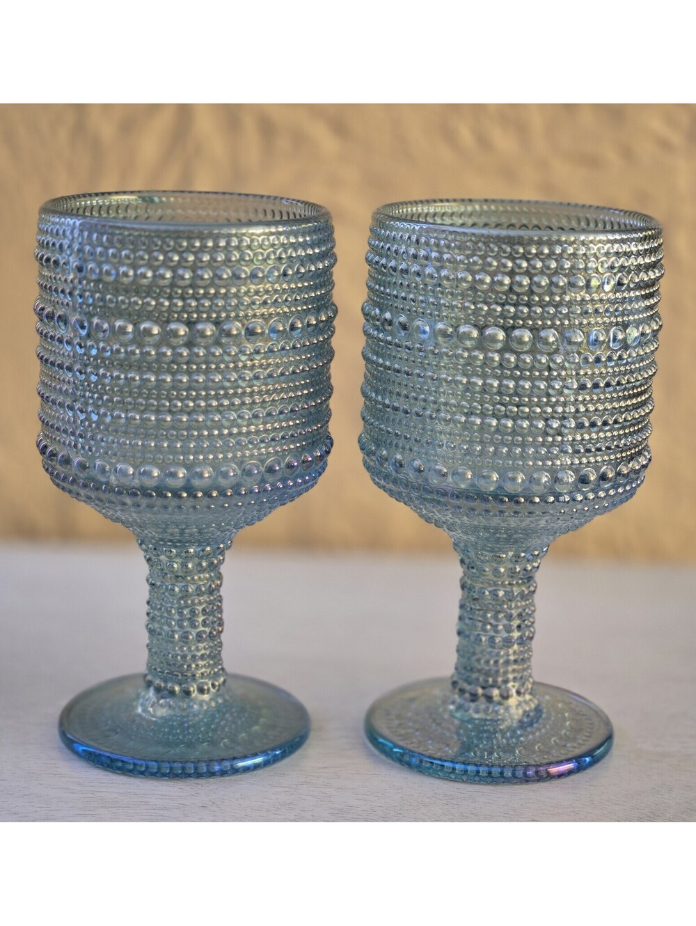 Pair Godinger Hobnail Style Wine Glasses Turquoise/Blue  B#25